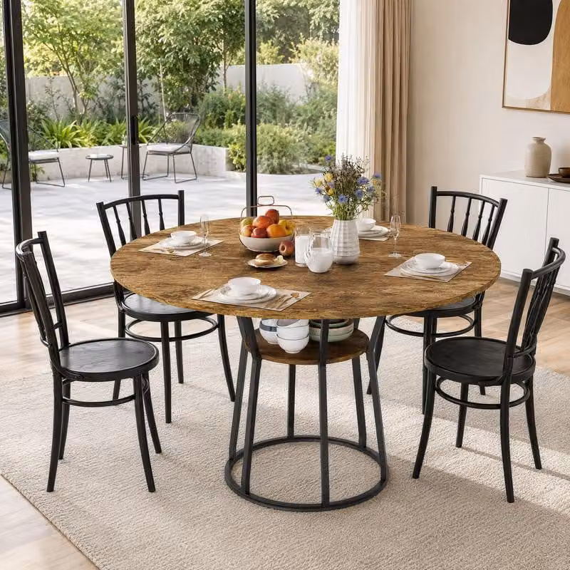 Tavolo rotondo ProximaX, diametro 120 cm, stile vintage con aspetto legno e ripiano inferiore, struttura in metallo robusta, tavolo da cucina per un massimo di 6 persone