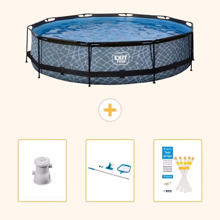 Piscina fuori terra - Design effetto pietra - 360x76 cm - 4 pezzi - SCB94