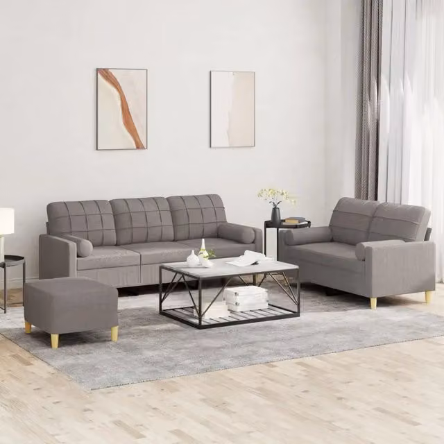 Set Divani 3 pz con Cuscini Tortora in Tessuto 3201337