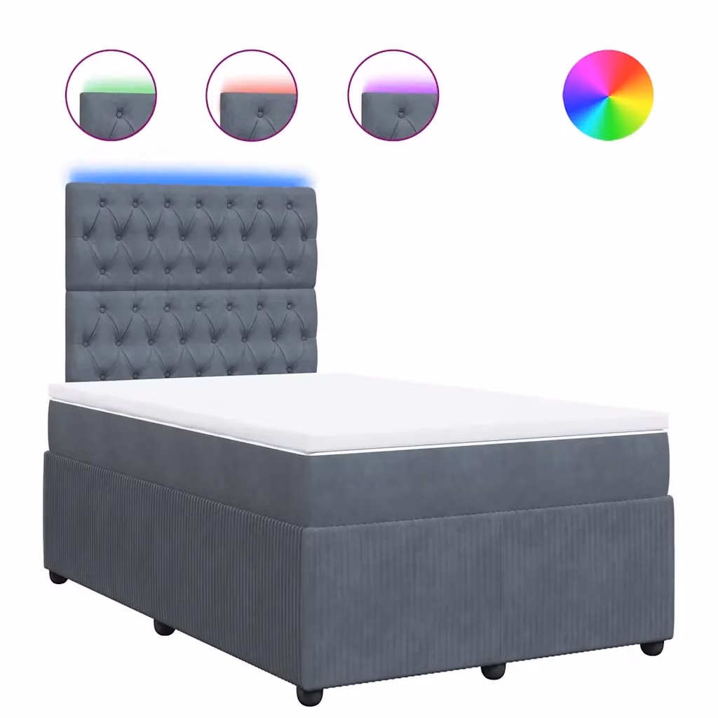 Letto Ibrido vidaXL con Materasso in Velluto Grigio e Bianco L/P/H: 120 x 200 cm – 2