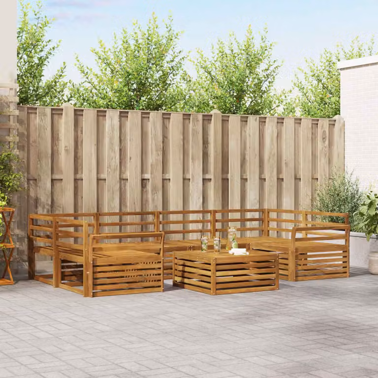 Set di divani da esterno vidaXL 7 pz in legno di acacia massello marrone con cuscini inclusi