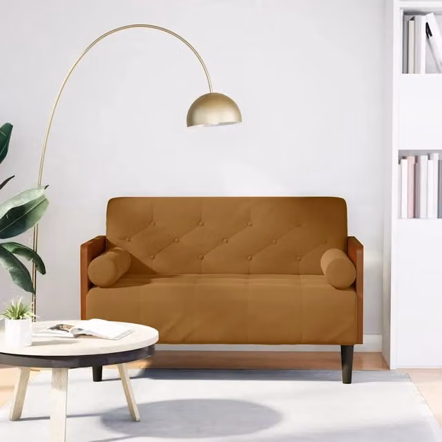 Divano divanetto vidaXL in velluto marrone con cuscini bolster L: 110 cm, P: 74,5 cm, H: 68 cm