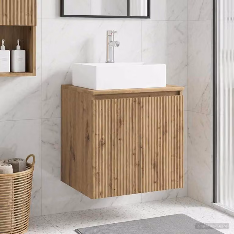 Lavabo da parete moderno vidaXL in legno color marrone L: 49,5 cm, P: 41,0 cm, H: 62,5 cm
