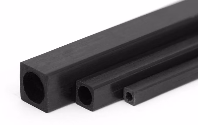 Profilo in fibra di carbonio cavo con foro circolare, 8x8/6,5 mm, lunghezza 1 metro
