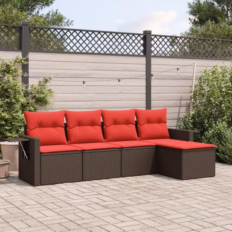 Maison Exclusive - Set di 5 divani da giardino con cuscini, marrone, polyrattan