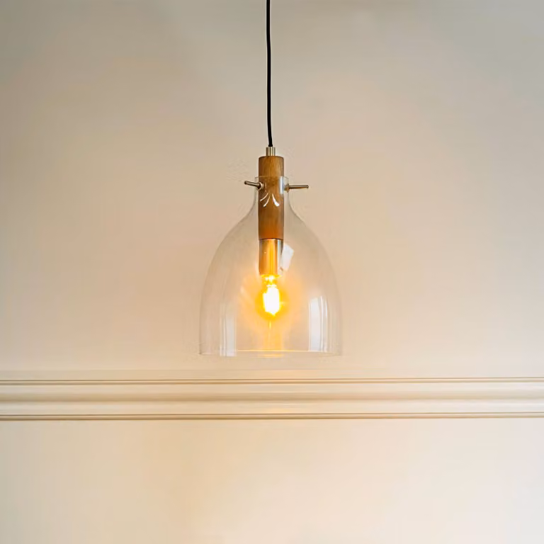 Dyberg Larsen Lampada a sospensione Bistro, dimmerabile, Chiaro / Trasparente, Soggiorno / Sala da pranzo, Vetro, Design, Lampada a sospensione
