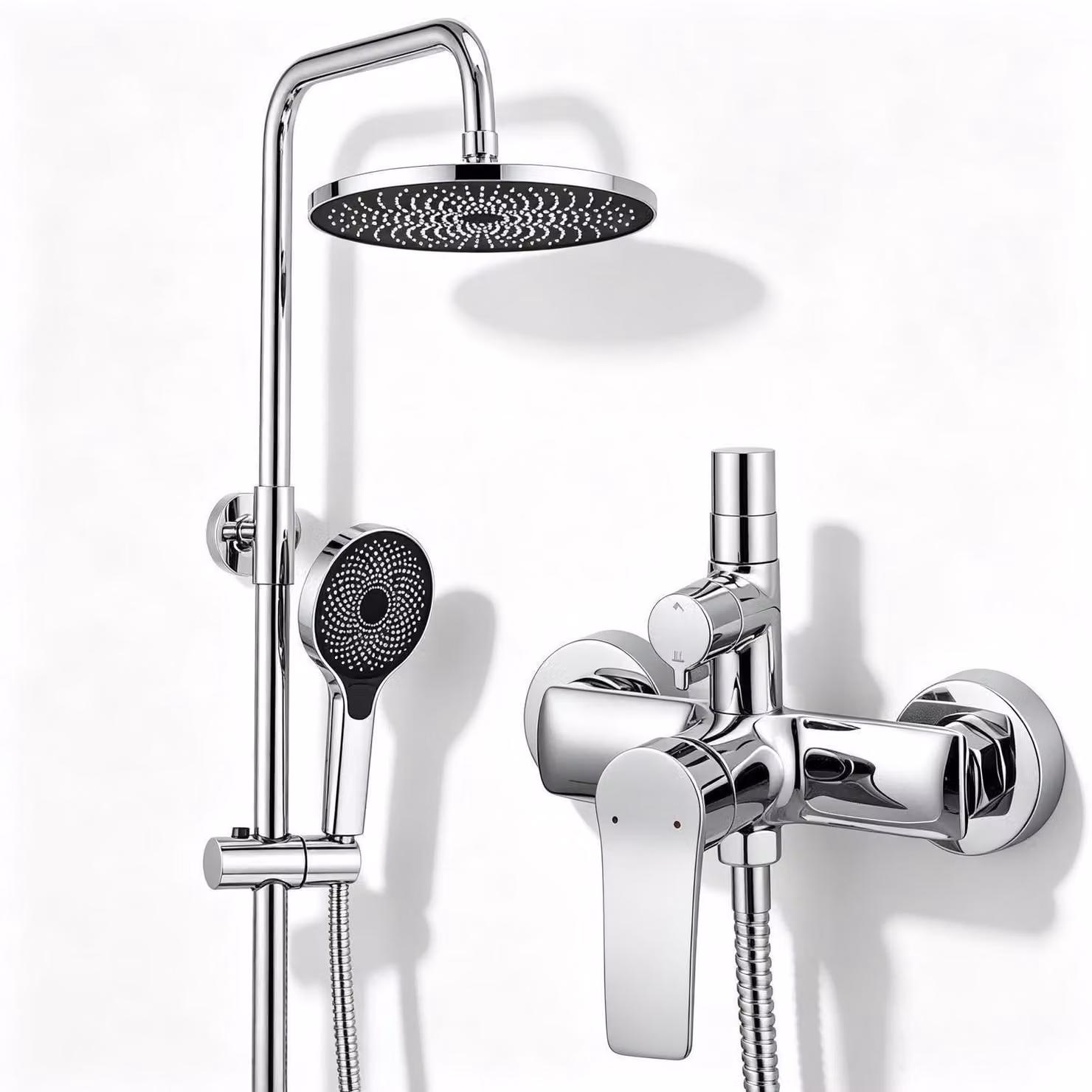 Set completo per sistema doccia: doccia a pioggia, soffione manuale, materiali: ottone, acciaio inossidabile, finitura: cromata