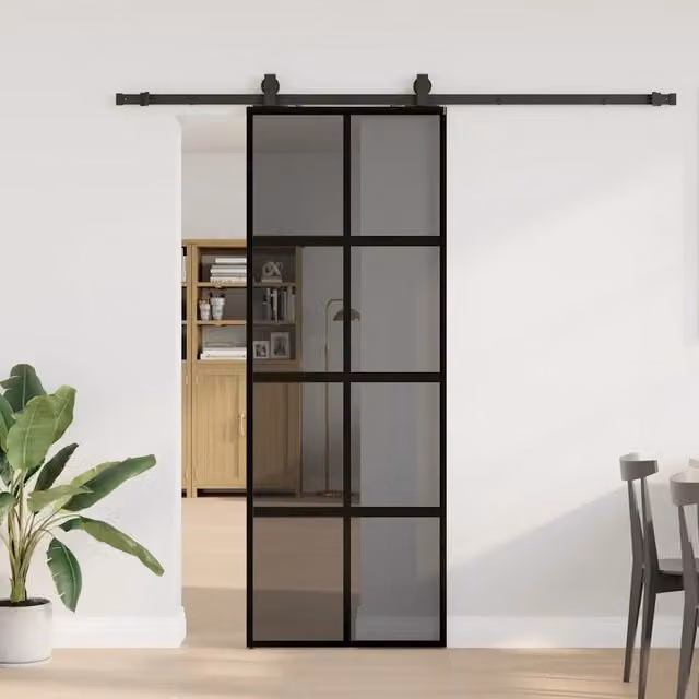 Porta Scorrevole Moderna vidaXL in Vetro Trasparente con Ferramenta Nera L: 76 cm, H: 205 cm