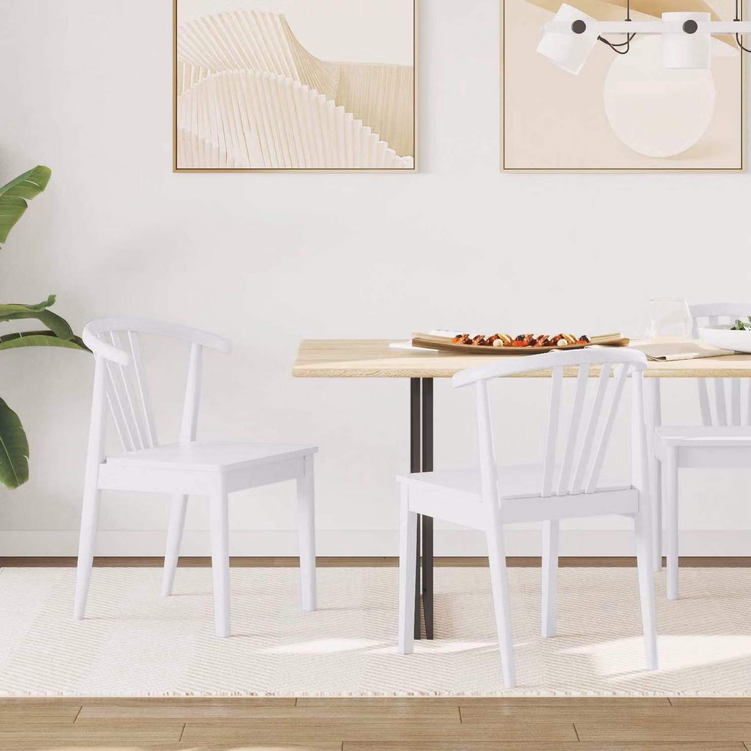 Set di 2 sedie da pranzo vidaXL in legno di gomma massiccio bianco con seduta in tessuto stile scandinavo
