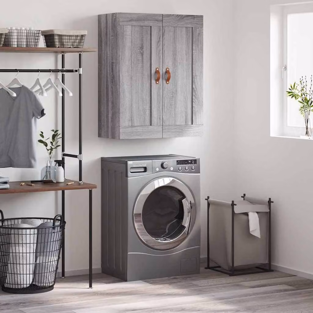 Mobile a parete vidaXL in legno multistrato e MDF, colore Grigio Sonoma, design moderno, L: 69,5 cm, P: 34 cm, H: 90 cm