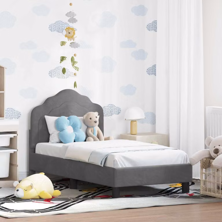Struttura letto per bambini vidaXL in velluto grigio con testata, L/P/H: 140 x 70 x 79 cm