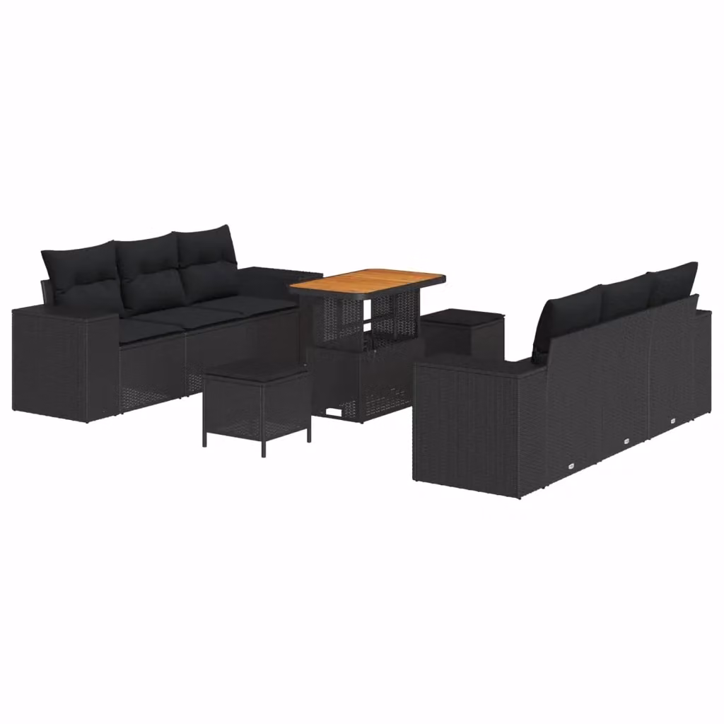 Set Divano da Giardino vidaXL 9 Pezzi in Rattan Nero con Cuscini e Tavolino – 2