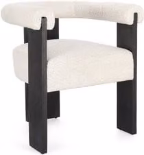 Sedia con braccioli Bizzotto in tessuto bouclé bianco e struttura in legno nero per soggiorno o ufficio