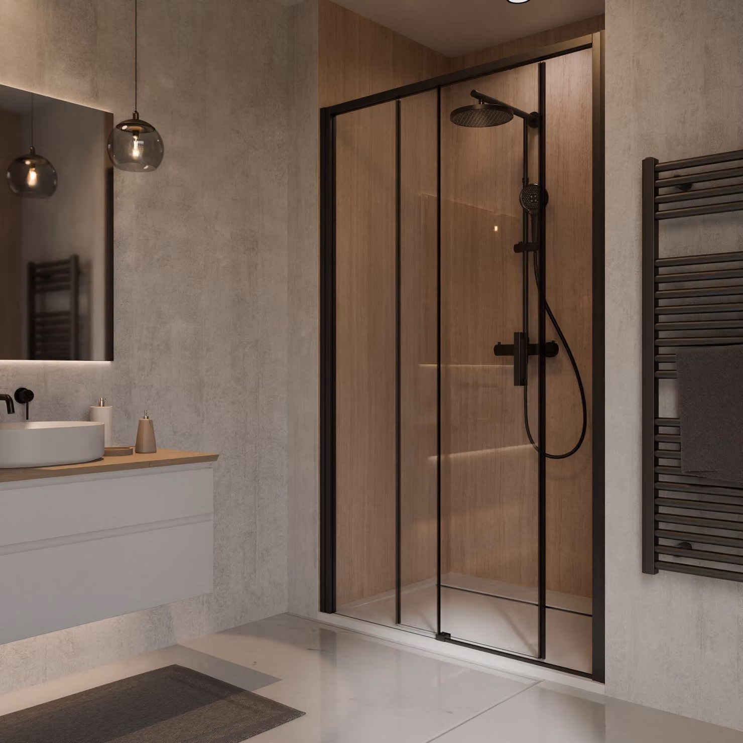 Cabina doccia Schulte Sunny 120 x 200 cm con porta scorrevole per nicchia, parete doccia in vetro di sicurezza temperato da 6 mm trasparente, profilo nero opaco, senza battuta