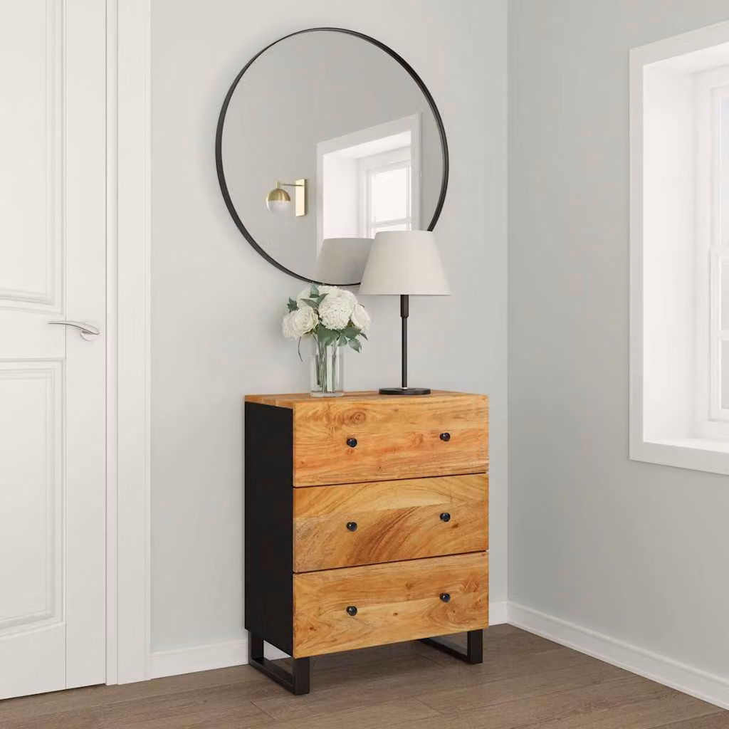 Credenza in legno massello di acacia e metallo stile industrial vidaXL, Marrone e Nero, L: 60 cm, P: 33 cm, H: 75 cm