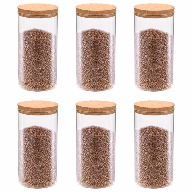 Set di 6 barattoli in vetro trasparente con coperchio in sughero vidaXL da 1400 ml ciascuno