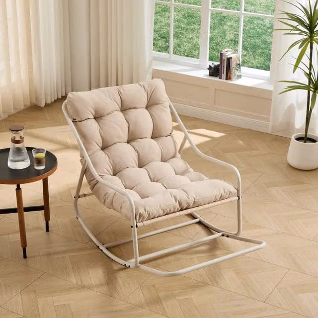 Poltrona Dondolo con Cuscino ¨C MINIMAL ¨C Beige, Tessuto