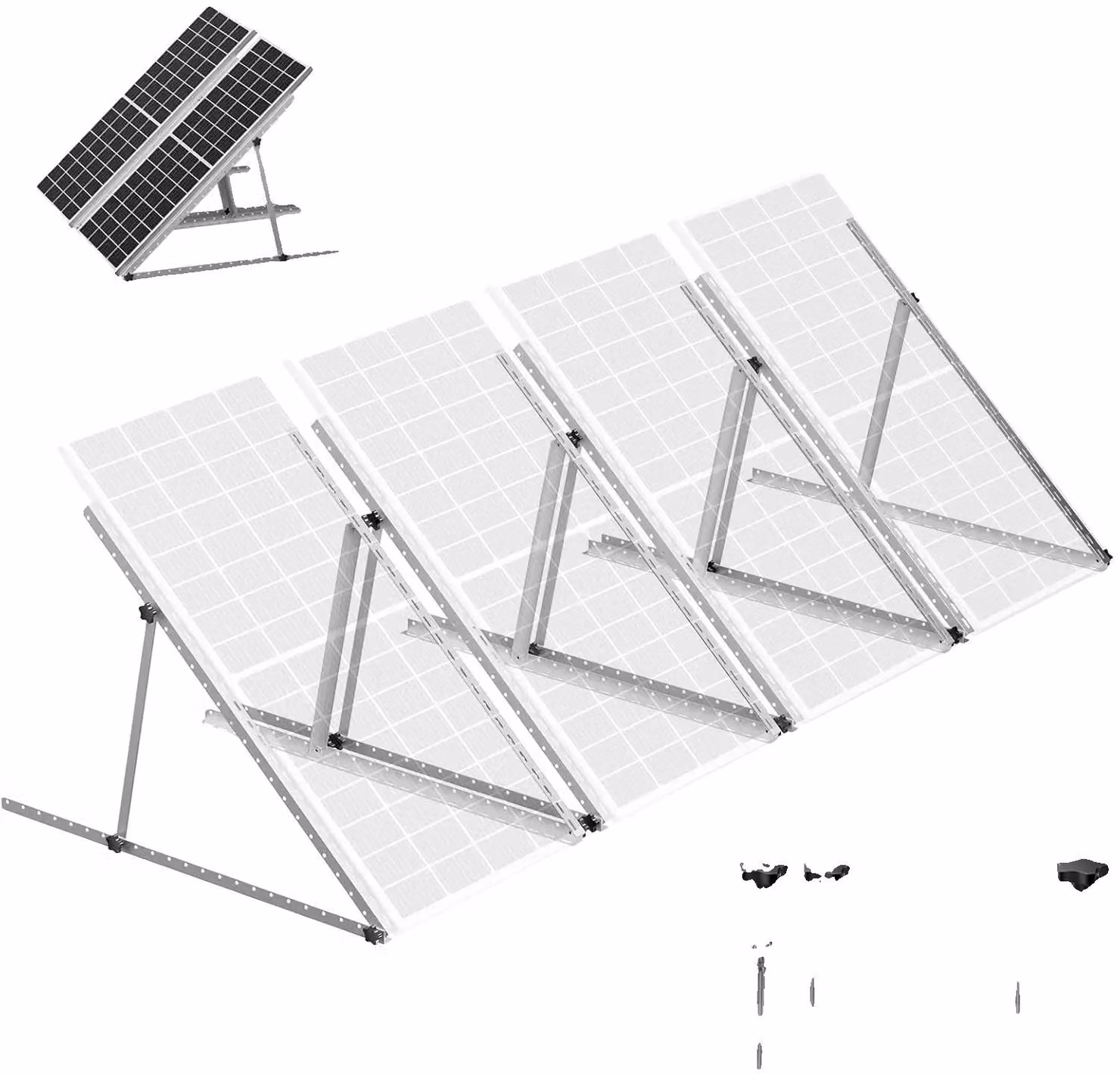 Supporti per l'installazione di pannelli solari, con angolo regolabile, realizzati in robusta lega di alluminio, confezione da 45 pezzi in 4 set