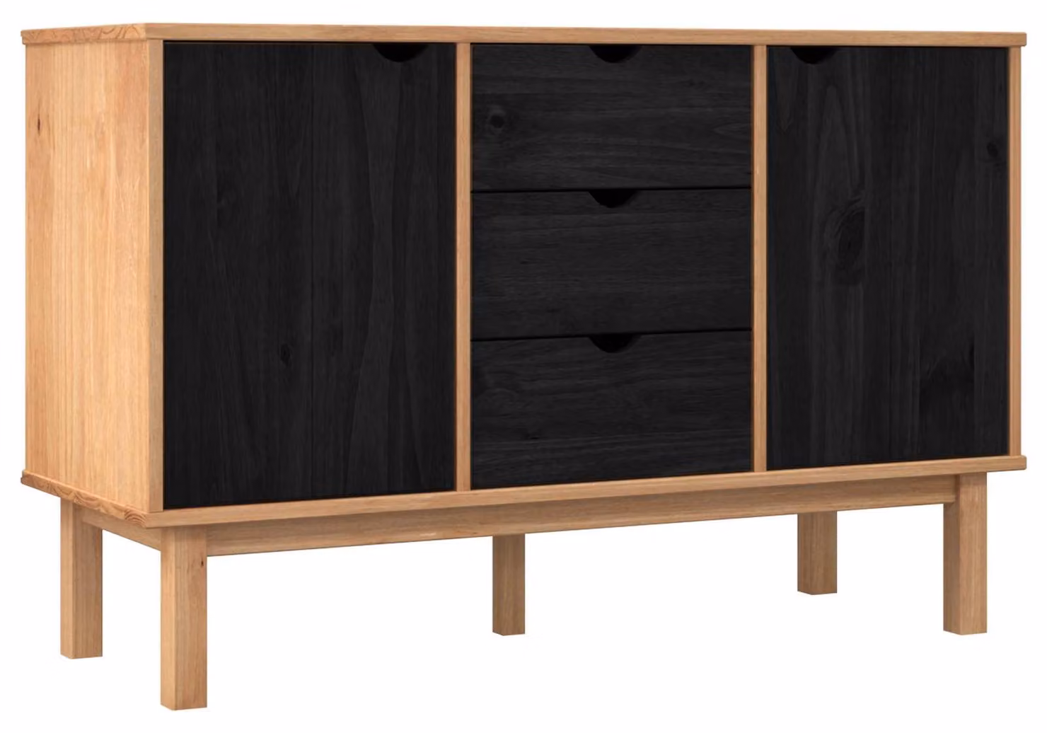 Credenza OTTA Nero 113,5 x 43 x 73 cm Legno Massello di Pino