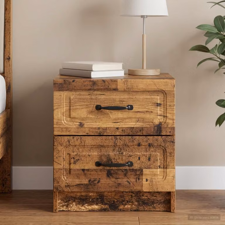 Armadio da notte vidaXL in legno antico, colore marrone e nero, L 43 cm x P 34,5 cm x H 44,5 cm