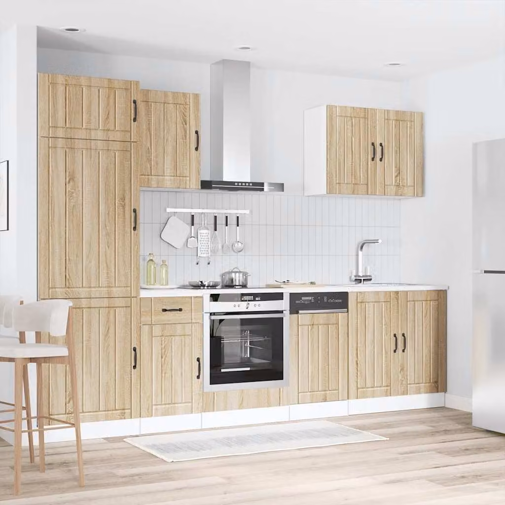 Set di mobili da cucina moderno vidaXL composto da 7 pezzi in color marrone Rovere Sonoma con ante a cerniera e cassetti