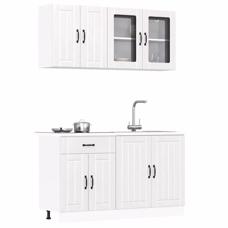 Set Mobili da Cucina vidaXL Lucca 4 Pezzi Bianco Lucido con Ante in Vetro