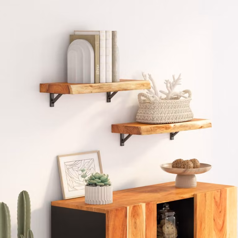 vidaXL Mensola a Muro in Legno di Acacia Marrone con Bordi Vivi L: 50 cm, P: 20 cm, H: 3,8 cm