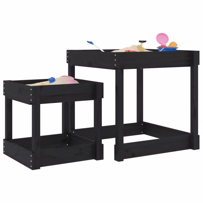 Set di 2 tavoli sabbiere vidaXL in legno di pino nero per bambini da giardino o terrazzo