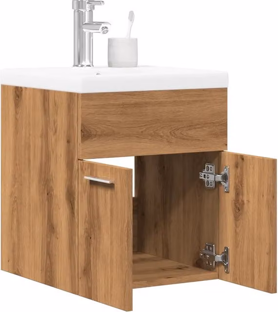Set Mobili da Bagno Moderno vidaXL in Legno e Metallo, Colore Bianco e Marrone, 2 Pezzi