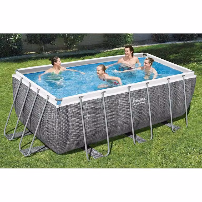 Set Piscina Rettangolare Bestway Power Steel con Pompa e Scaletta, L/P/H: 412 x 201 x 122 cm, Grigio/Argento