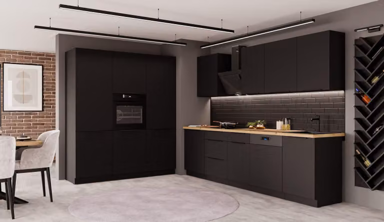 Cucina SIENA 280 + 180 cm, linea cucina, blocco cucina, cucina componibile, nero opaco
