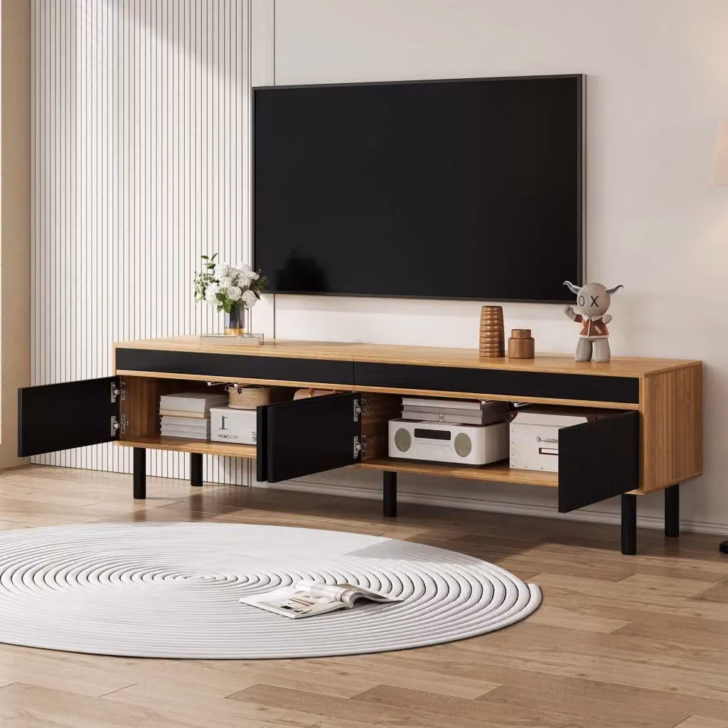 Mobile TV Chicfurn moderno in MDF nero con 4 ante e apertura a pressione per soggiorno L: 170 cm, P: 38 cm, H: 47,7 cm – 2