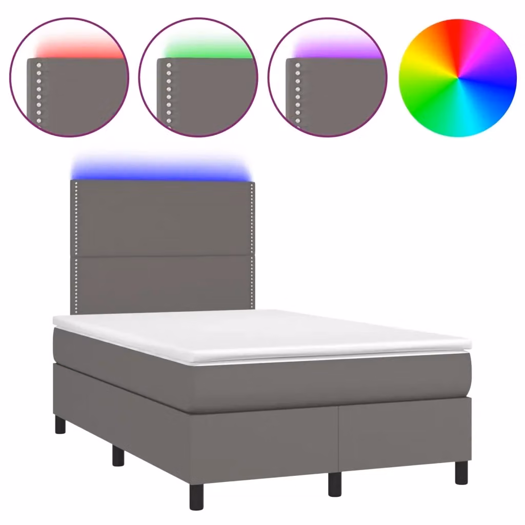 Letto con giroletto a molle, materasso ibrido e illuminazione LED vidaXL, Grigio, L/P/H: 120 x 200 x 203 cm – 2