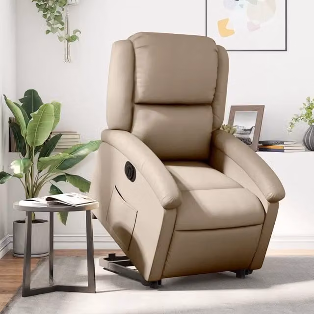 Poltrona Alzapersona Reclinante Elettrica vidaXL in Similpelle Beige con Supporto per Senior – 1