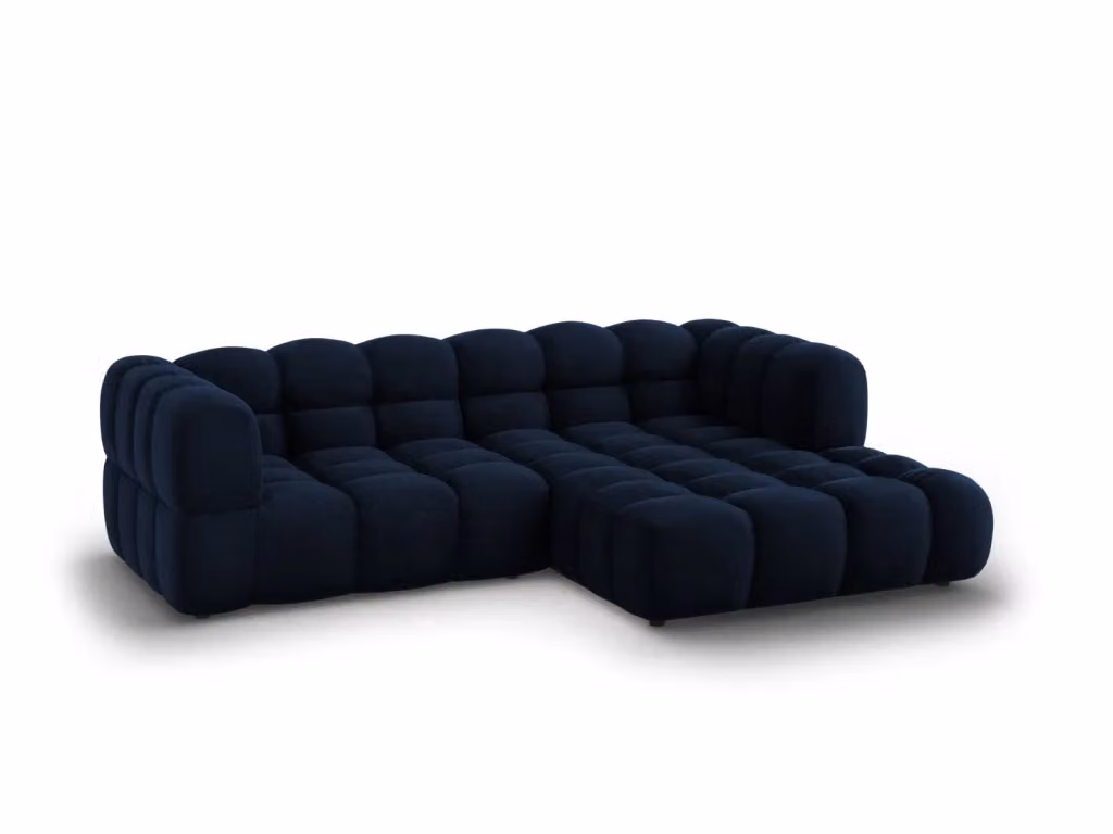 Divano angolare modulare Sky di Cosmopolitan Design, modello a 3 posti con orientamento destro, rivestito in velluto blu, L 244 cm x P 132 cm x H 75 cm – 2