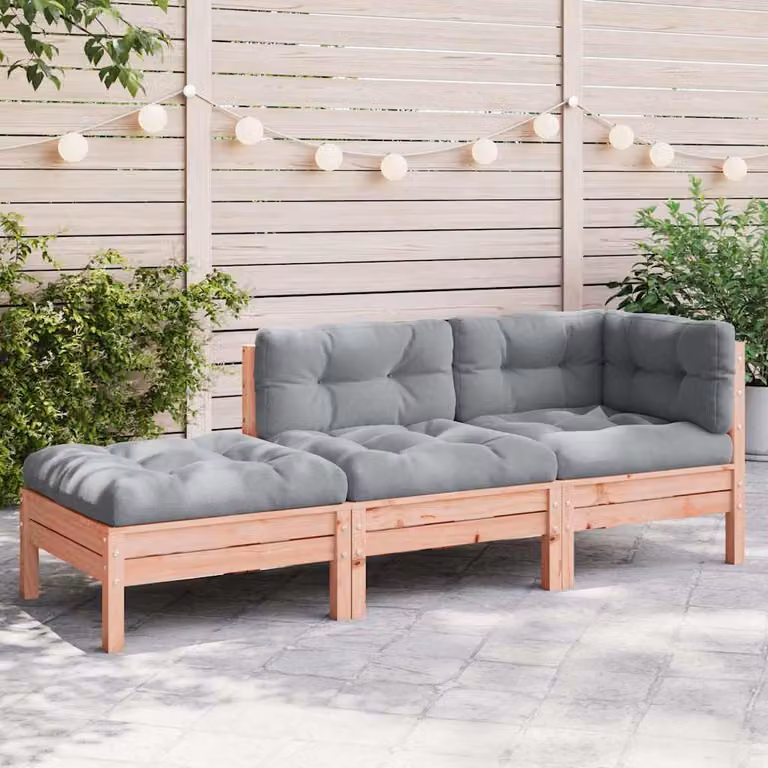 vidaXL Divano da Giardino Moderno a L con Cuscini e Poggiapiedi in Legno di Abete, Grigio e Marrone