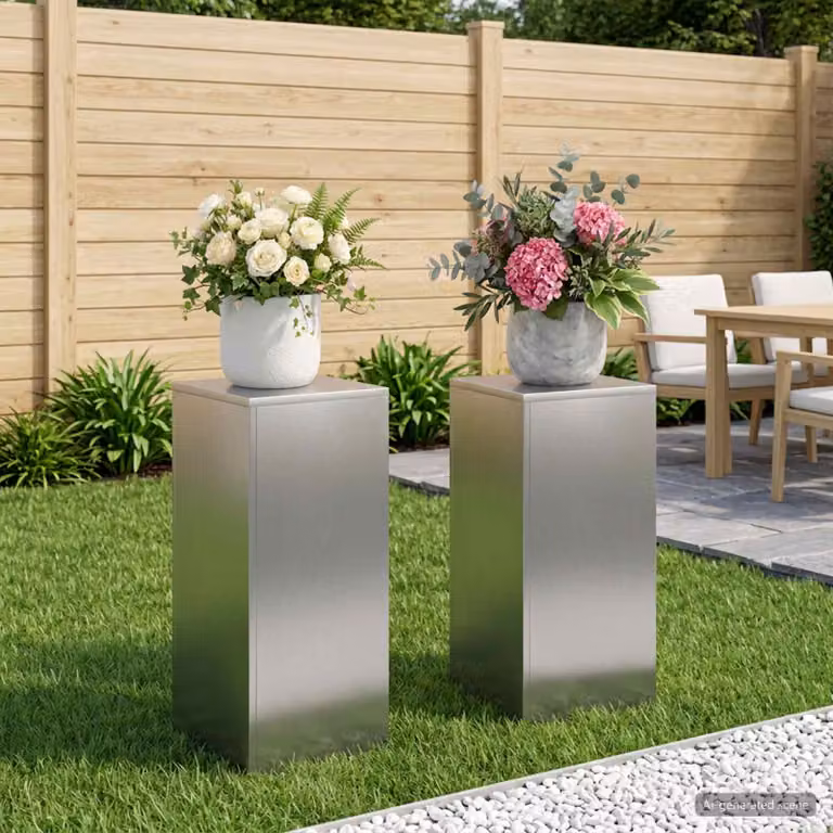 Set di 2 supporti per piante vidaXL in acciaio inox color argento, L/P/H: 30 x 30 x 60 cm
