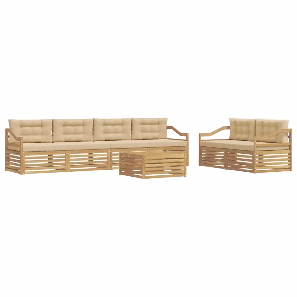 Set di mobili da giardino vidaXL composto da 7 pezzi con divani, poltrone e tavolino da caffè in legno di acacia e tessuto resistente ai raggi UV, colori bianco e beige – 2