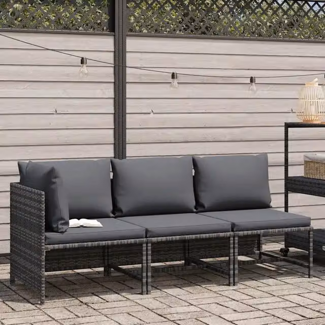 Set di Divani da Giardino a L vidaXL in Polyrattan Grigio Antracite con Cuscini e Coperture Rimovibili