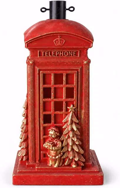 Base per albero di Natale cabina telefonica inglese con luci LED, Babbo Natale e alberello dorati, foro universale 4 cm, per fusti fino a 180 cm