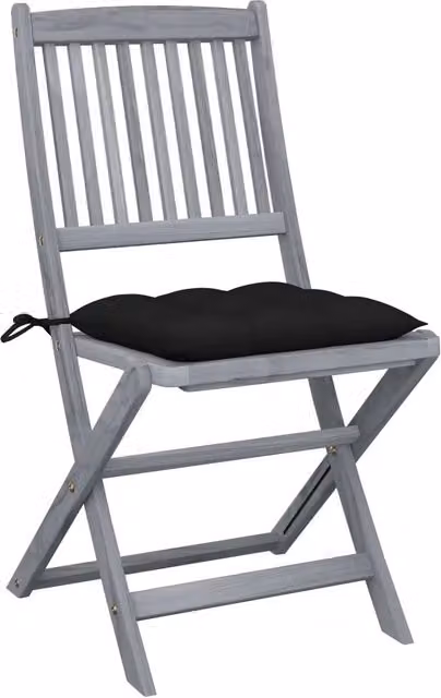 Set di 4 sedie da giardino pieghevoli in legno di acacia con cuscini in tessuto resistente ai raggi UV grigi e neri