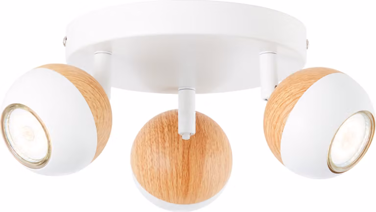 BRILLIANT Lampe Scan Faretto LED 3flg luce bianca/legno | 3x LED-PAR51, GU10, lampade riflettore LED 3W incluse, (250lm, 3000K) | teste orientabili