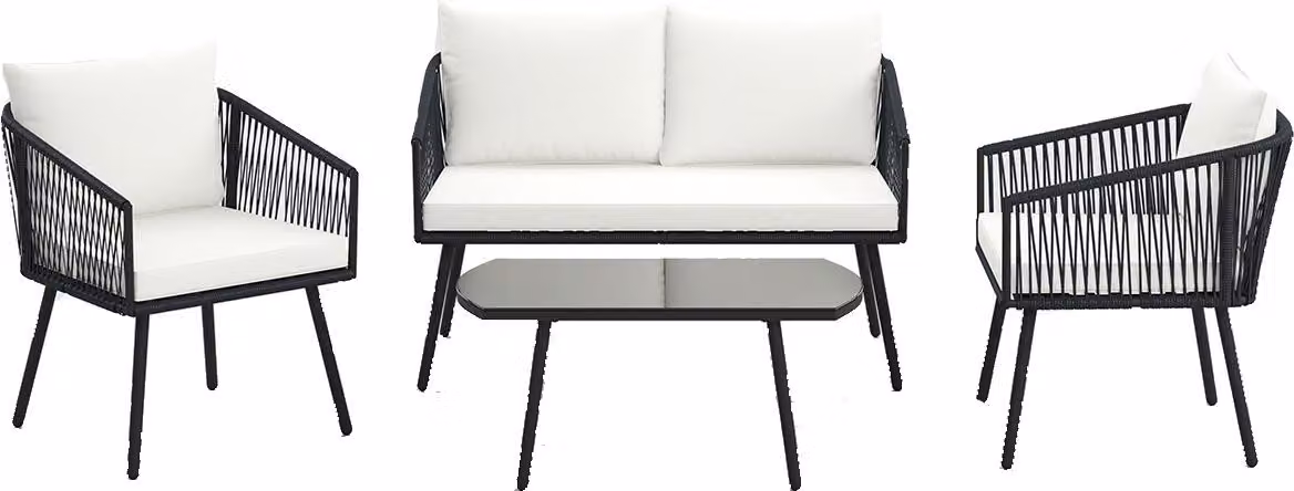 COSTWAY Set di mobili da giardino in polyrattan, set di mobili da balcone con cuscini per seduta e schienale, mobili da patio, set da giardino, gruppo di sedute, set di sedute