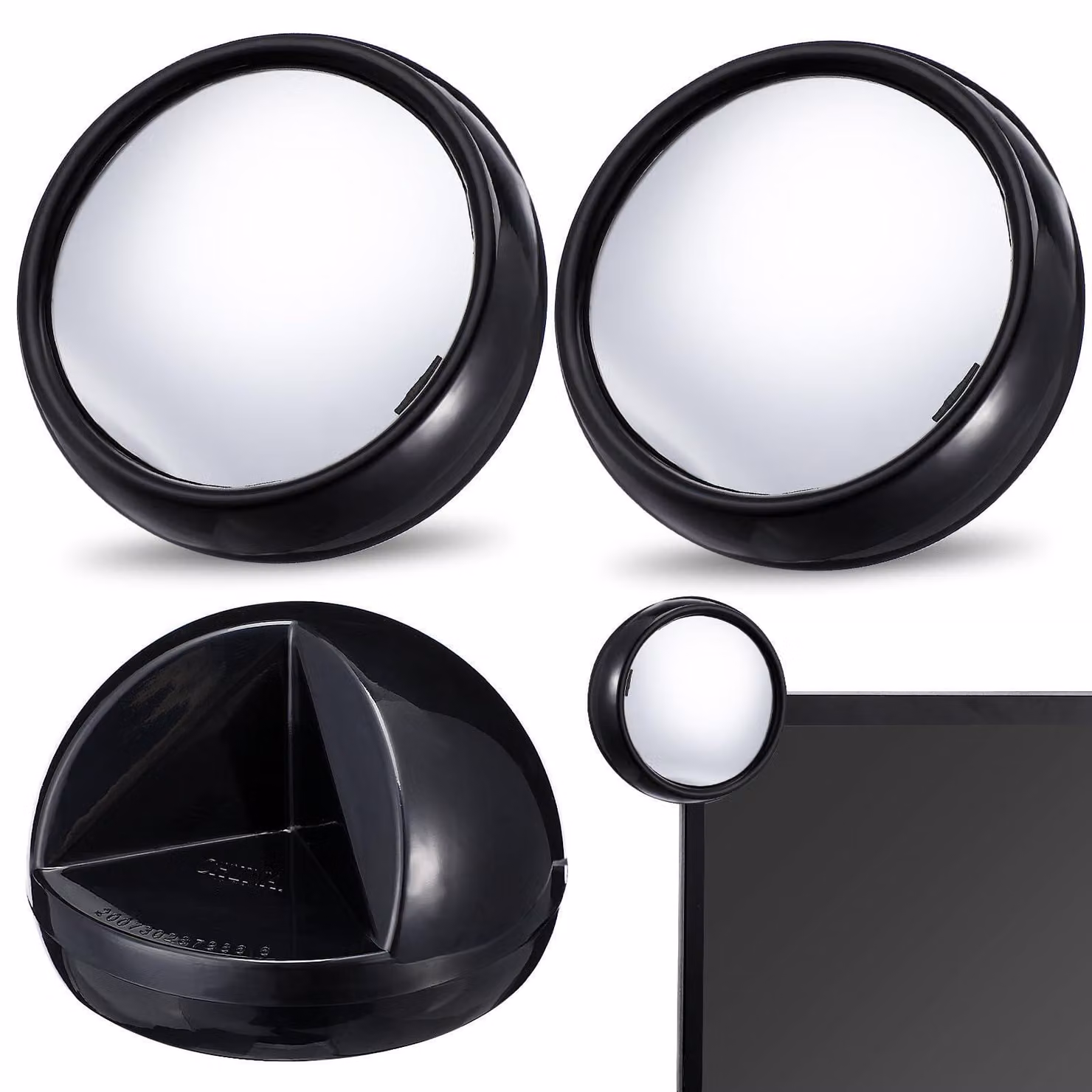Set di 3 mini specchietti retrovisori per monitor, rotondi, neri, 7,5x7,5x4 cm