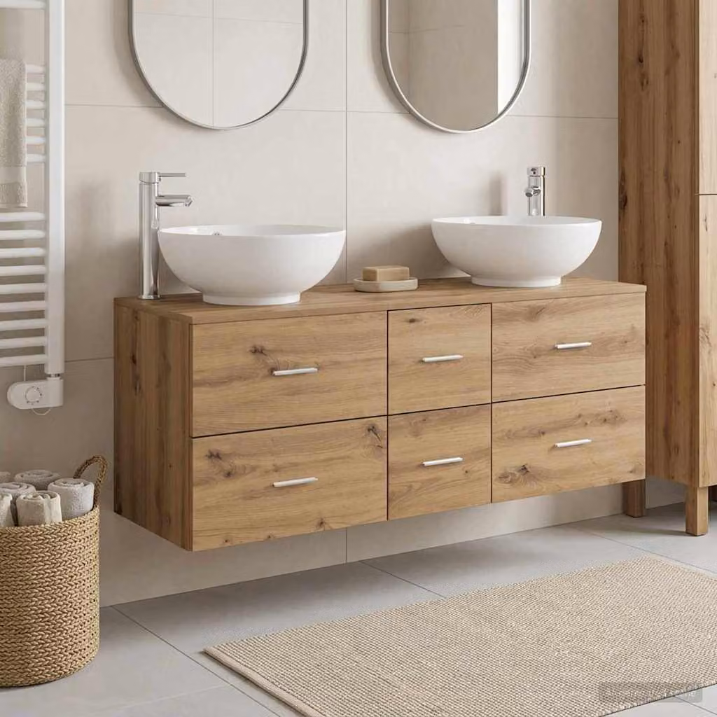 Set di mobili da bagno moderno vidaXL in legno marrone composto da 3 pezzi con mobile lavabo e armadietto laterale