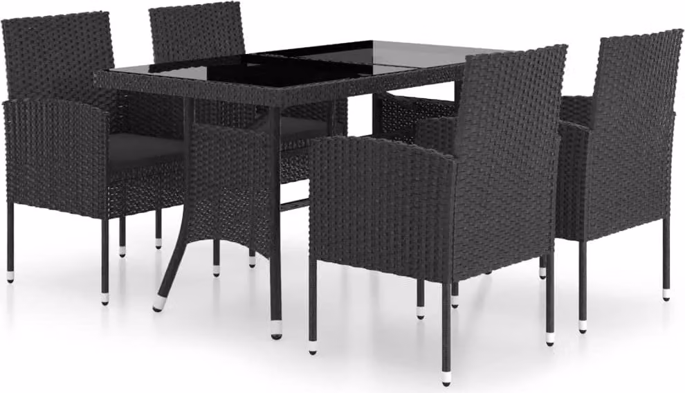 Set da Pranzo da Giardino 5 pz in Polyrattan Nero