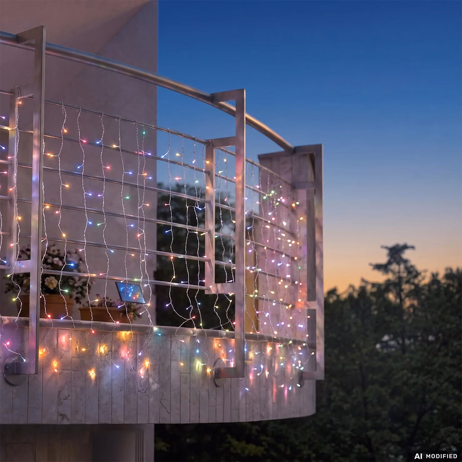 Dictrolux Tenda Luminosa Solare con 300 LED Multicolor e Pannello Solare, H 1 m x L 3 m – 2