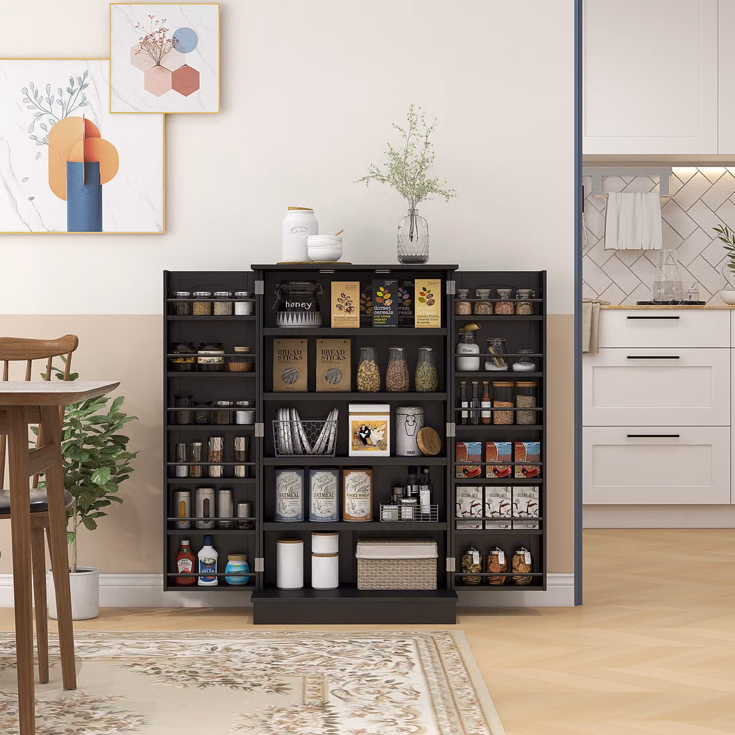 Armadio Dispensa da Cucina HOMCOM con 2 Ante e 16 Ripiani Regolabili, Nero, L/P/H: 60 x 30 x 104 cm – 2