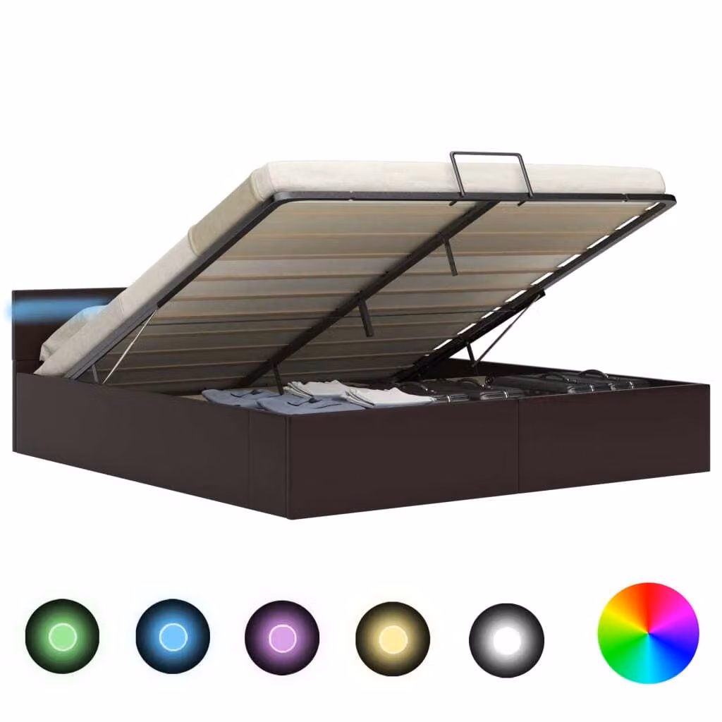 Giroletto Contenitore Idraulico LED Grigio Pelle finta 160x200cm