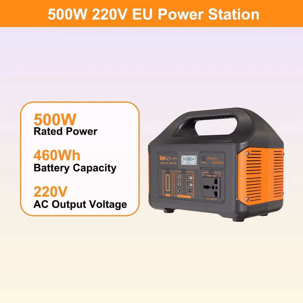 Centralina portatile di alimentazione – Generatore di emergenza con ricarica solare – 500 W – 460 Wh – 220 V – Batteria LiFePO4 – Onda sinusoidale pura – Spina di tipo EU
